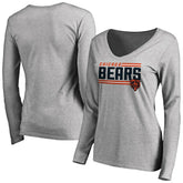 Chicago Bears Women's Iconic Collection On Side Stripe Long Sleeve V-Neck T-Shirt - Ash T-shirts