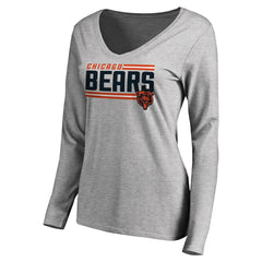 Chicago Bears Women's Iconic Collection On Side Stripe Long Sleeve V-Neck T-Shirt - Ash T-shirts