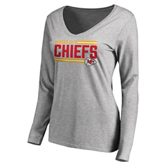 Kansas City Chiefs Women's Iconic Collection On Side Stripe Long Sleeve V-Neck T-Shirt - Ash T-shirts