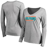 Miami Dolphins Women's Iconic Collection On Side Stripe Long Sleeve V-Neck T-Shirt - Ash T-shirts