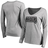 Las Vegas Raiders Women's Iconic Collection On Side Stripe Long Sleeve V-Neck T-Shirt - Ash T-shirts