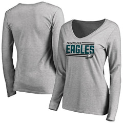 Philadelphia Eagles Women's Iconic Collection On Side Stripe Long Sleeve V-Neck T-Shirt - Ash T-shirts