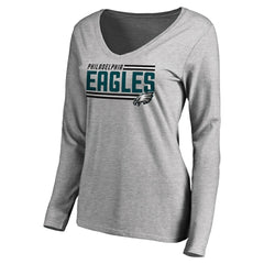 Philadelphia Eagles Women's Iconic Collection On Side Stripe Long Sleeve V-Neck T-Shirt - Ash T-shirts