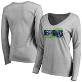 Seattle Seahawks Women's Iconic Collection On Side Stripe Long Sleeve V-Neck T-Shirt - Ash T-shirts