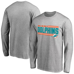 Miami Dolphins Iconic Collection On Side Stripe Long Sleeve T-Shirt - Ash T-shirts