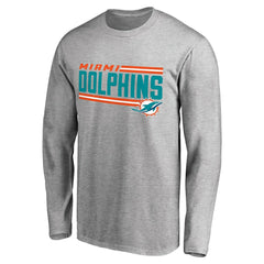 Miami Dolphins Iconic Collection On Side Stripe Long Sleeve T-Shirt - Ash T-shirts