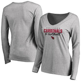 Arizona Cardinals Women's Iconic Collection Script Assist Long Sleeve V-Neck T-Shirt - Ash T-shirts