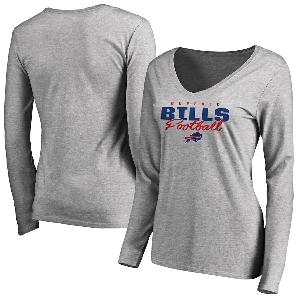 Buffalo Bills Women's Iconic Collection Script Assist Long Sleeve V-Neck T-Shirt - Ash T-shirts