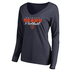 Chicago Bears Women's Iconic Collection Script Assist Long Sleeve V-Neck T-Shirt - Navy T-shirts