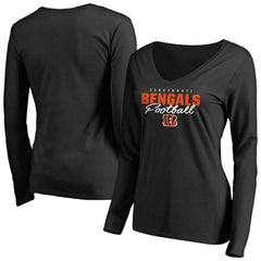 Cincinnati Bengals Women's Iconic Collection Script Assist Long Sleeve V-Neck T-Shirt - Black T-shirts