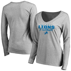 Detroit Lions Women's Iconic Collection Script Assist Long Sleeve V-Neck T-Shirt - Ash T-shirts