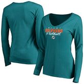 Miami Dolphins Women's Iconic Collection Script Assist Long Sleeve V-Neck T-Shirt - Aqua T-shirts