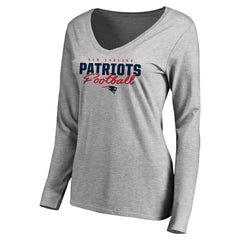 New England Patriots Women's Iconic Collection Script Assist Long Sleeve V-Neck T-Shirt - Ash T-shirts