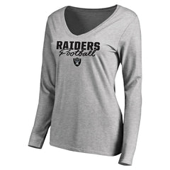 Las Vegas Raiders Women's Iconic Collection Script Assist Long Sleeve V-Neck T-Shirt - Ash T-shirts