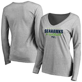 Seattle Seahawks Women's Iconic Collection Script Assist Long Sleeve V-Neck T-Shirt - Ash T-shirts
