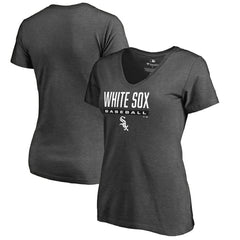 Chicago White Sox Women's Win Stripe V-Neck T-Shirt - Ash T-shirts