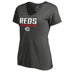 Cincinnati Reds Women's Win Stripe V-Neck T-Shirt - Ash T-shirts