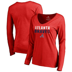 Atlanta Braves Women's Fade Out V-Neck Long Sleeve T-Shirt - Red T-shirts