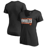 Baltimore Orioles Women's Onside Stripe V-Neck T-Shirt - Black T-shirts