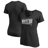Chicago White Sox Women's Onside Stripe V-Neck T-Shirt - Black T-shirts