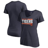 Detroit Tigers Women's Onside Stripe V-Neck T-Shirt - Navy T-shirts