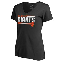 San Francisco Giants Women's Onside Stripe V-Neck T-Shirt - Black T-shirts