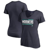 Seattle Mariners Women's Onside Stripe V-Neck T-Shirt - Navy T-shirts