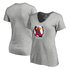 California Angels Women's Cooperstown Collection Vintage Forbes V-Neck T-Shirt - Heathered Gray T-shirts