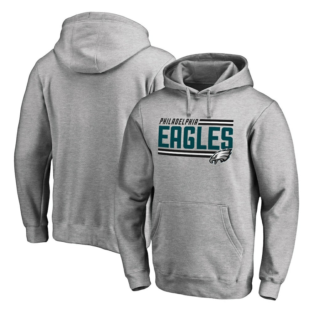 Philadelphia Eagles Iconic Collection Onside Stripe Pullover Hoodie - Heathered Gray Hoodies