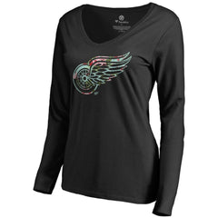 Detroit Red Wings Women's Lovely Long Sleeve V-Neck T-Shirt - Black | US 3074478