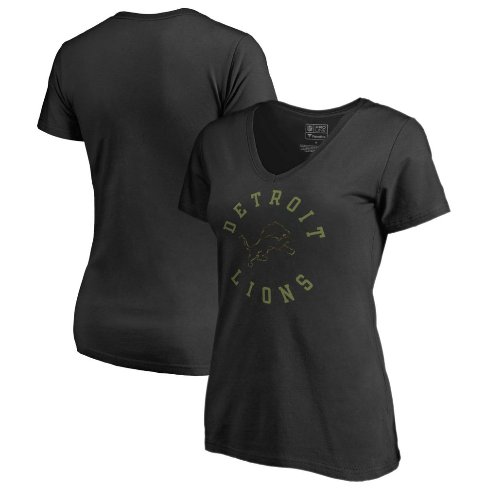 Detroit Lions Women's Camo Collection Liberty V-Neck T-Shirt - Black T-shirts