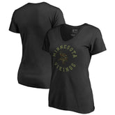 Minnesota Vikings Women's Camo Collection Liberty V-Neck T-Shirt - Black T-shirts