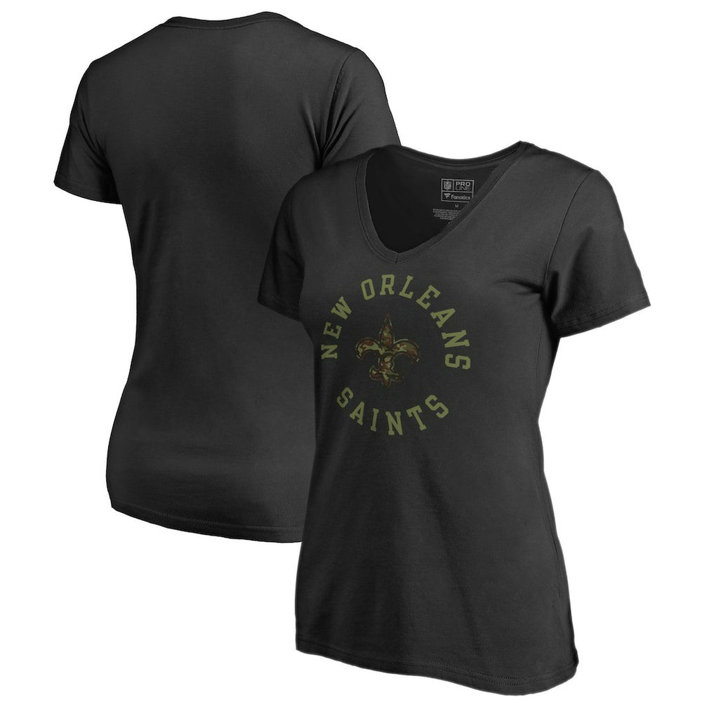 New Orleans Saints Women's Camo Collection Liberty V-Neck T-Shirt - Black T-shirts