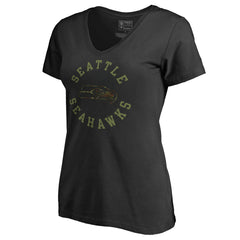 Seattle Seahawks Women's Camo Collection Liberty V-Neck T-Shirt - Black T-shirts