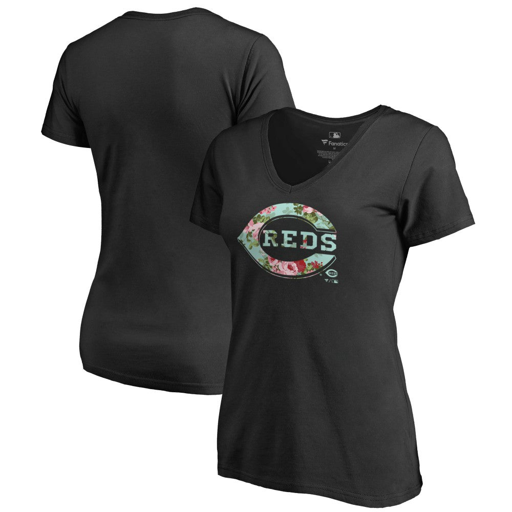Cincinnati Reds Women's Lovely V-Neck T-Shirt - Black T-shirts