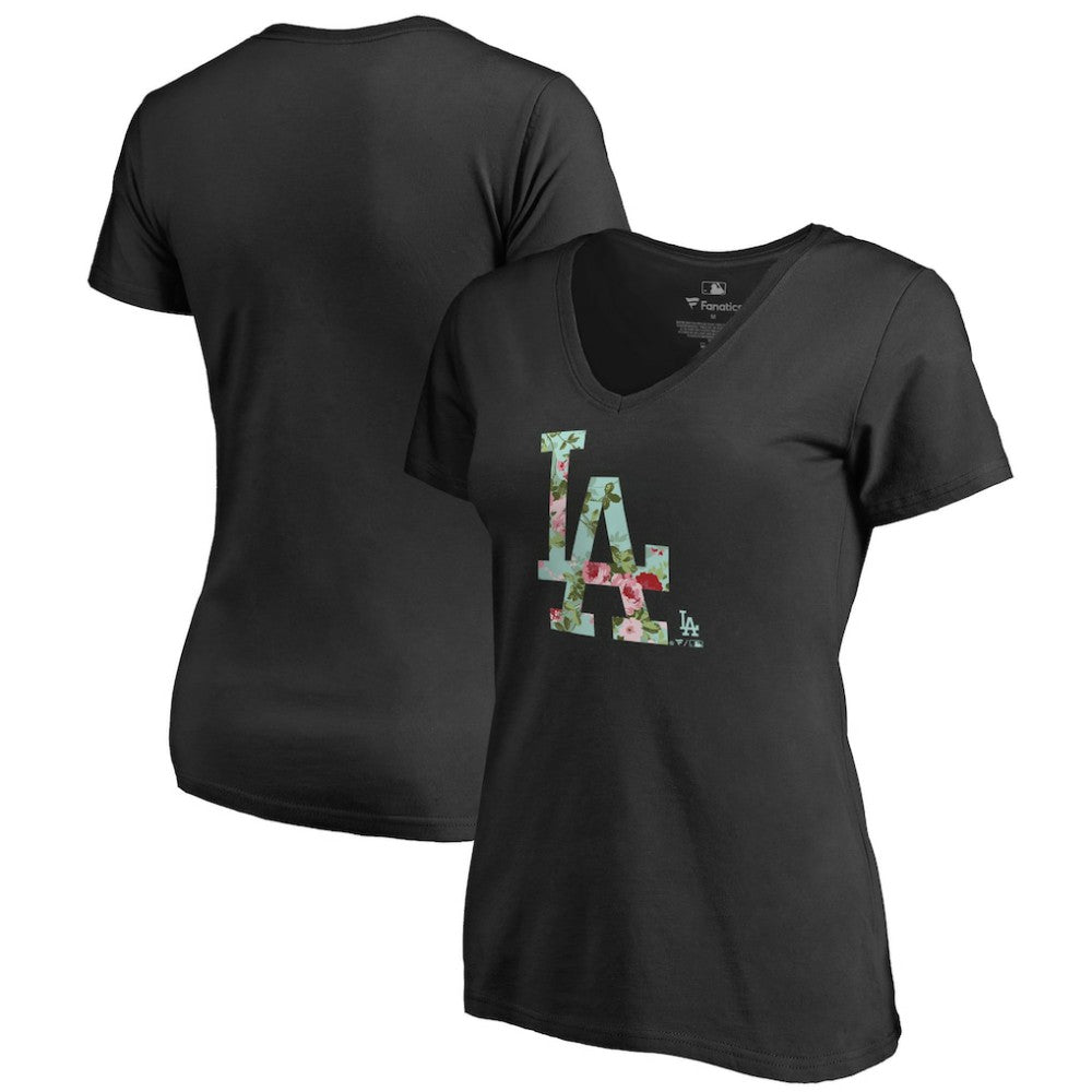 Los Angeles Dodgers Women's Lovely V-Neck T-Shirt - Black T-shirts