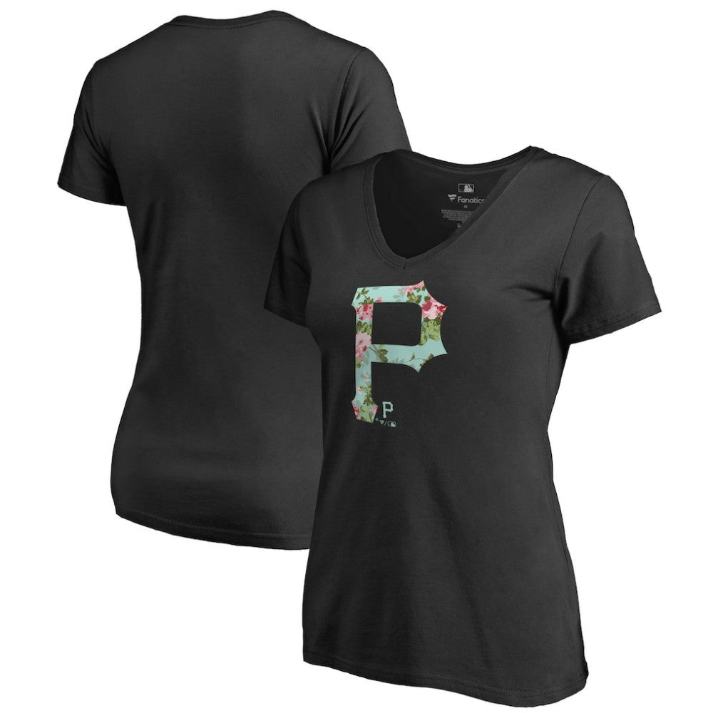 Pittsburgh Pirates Women's Lovely V-Neck T-Shirt - Black T-shirts