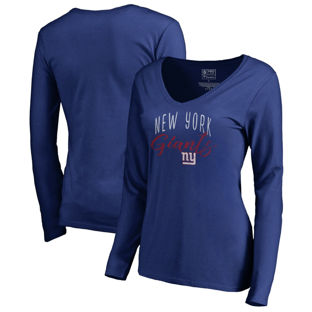 New York Giants Women's Graceful Long Sleeve V-Neck T-Shirt - Royal T-shirts