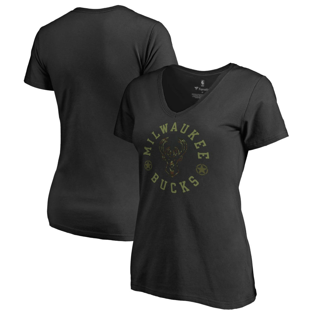Milwaukee Bucks Women's Liberty V-Neck T-Shirt Black outlet
