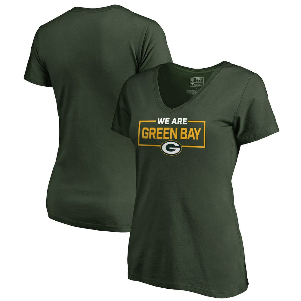 Green Bay Packers Women's We Are Icon V-Neck T-Shirt - Green T-shirts