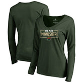 Minnesota Wild Women's Iconic Collection We Are Long Sleeve V-Neck T-Shirt - Green | US 3120574