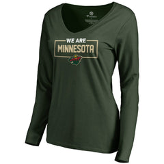 Minnesota Wild Women's Iconic Collection We Are Long Sleeve V-Neck T-Shirt - Green | US 3120574