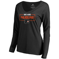 Philadelphia Flyers Women's Iconic Collection We Are Long Sleeve V-Neck T-Shirt - Black | US 3120579