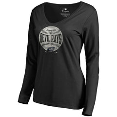 Tampa Bay Rays Women's Cooperstown Collection Slider Long Sleeve V-Neck T-Shirt - Black T-shirts