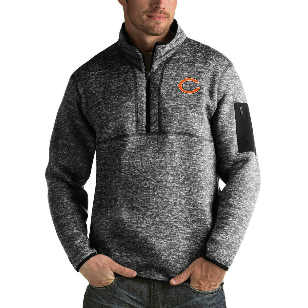 Chicago Bears Antigua Fortune Big & Tall Quarter-Zip Pullover Jacket - Heather Black Pullover