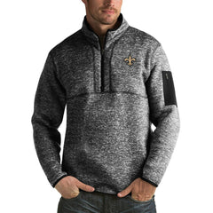 New Orleans Saints Antigua Fortune Big & Tall Quarter-Zip Pullover Jacket - Heather Black Pullover