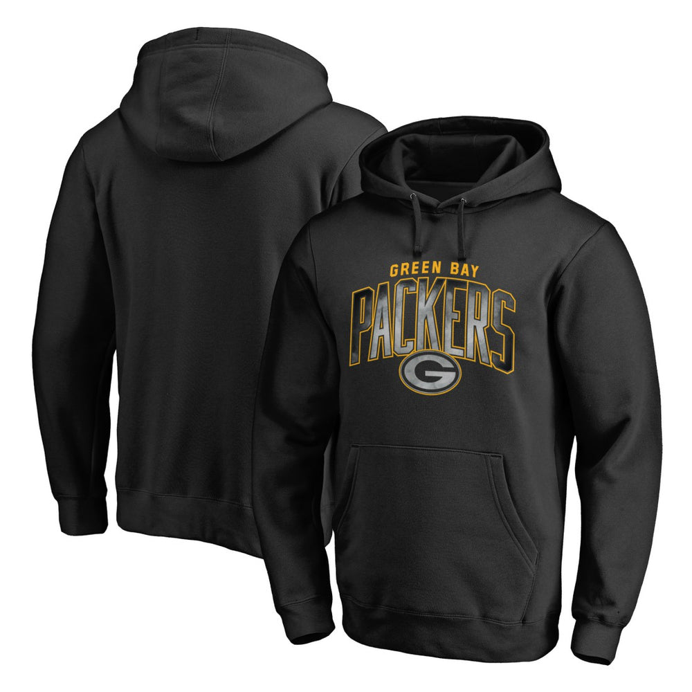 Green Bay Packers Arch Smoke Pullover Hoodie - Black Hoodies