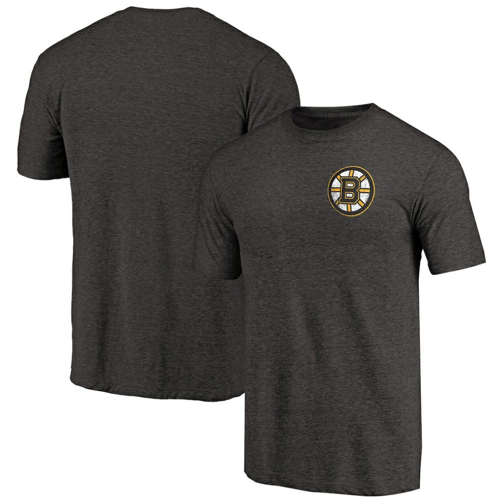 Boston Bruins Primary Logo Left Chest Distressed Tri-Blend T-Shirt - Black | US 3254332