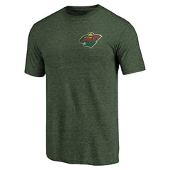 Minnesota Wild Primary Logo Left Chest Distressed Tri-Blend T-Shirt - Green | US 3254344