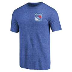 New York Rangers Primary Logo Left Chest Distressed Tri-Blend T-Shirt - Blue | US 3254348